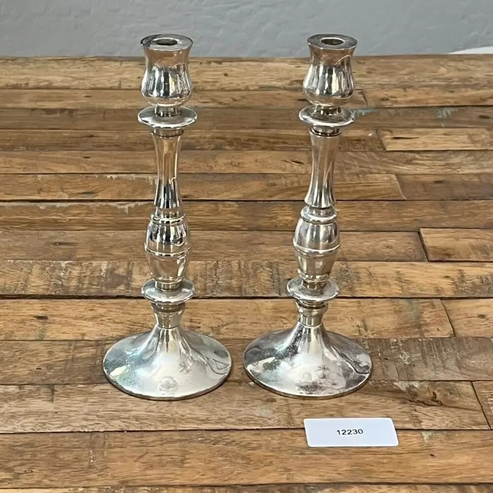 Silver-Plated Fluted Candleholders Set of 2 8.5